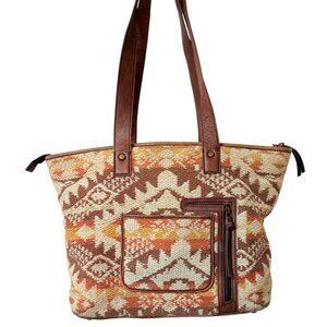 Shyanne Woven Southwestern Aztec Tote Conceal Carry Pocket Leather Handle Geo